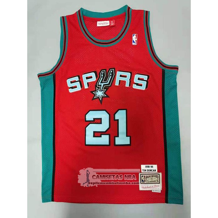 Camiseta San Antonio Spurs Tim Duncan NO 21 Mitchell & Ness 1998-99 Rosa